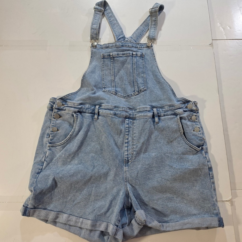Ava & Viv Womens Plus Size 22 Light Wash Denim Shortalls Overalls Blue Cuffed